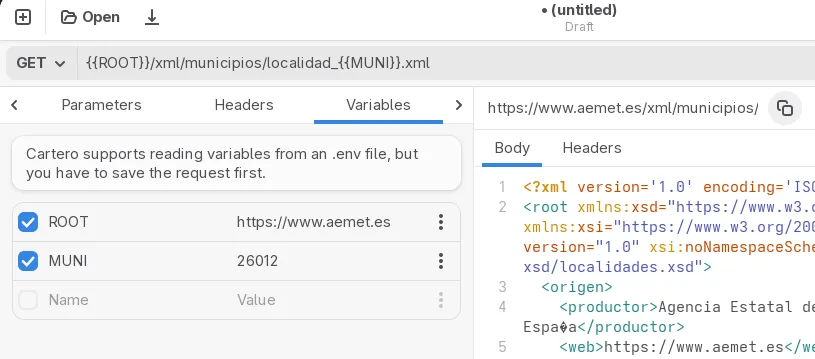 Cartero showing the effective response URL