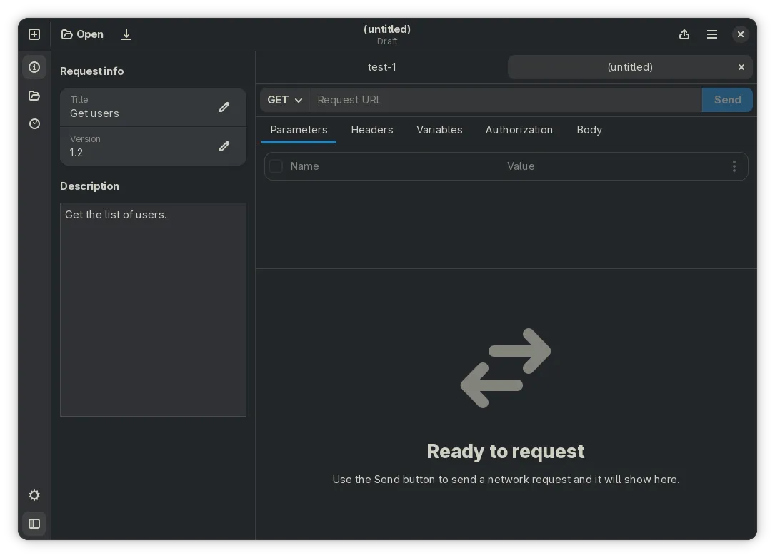 Cartero showing an action bar