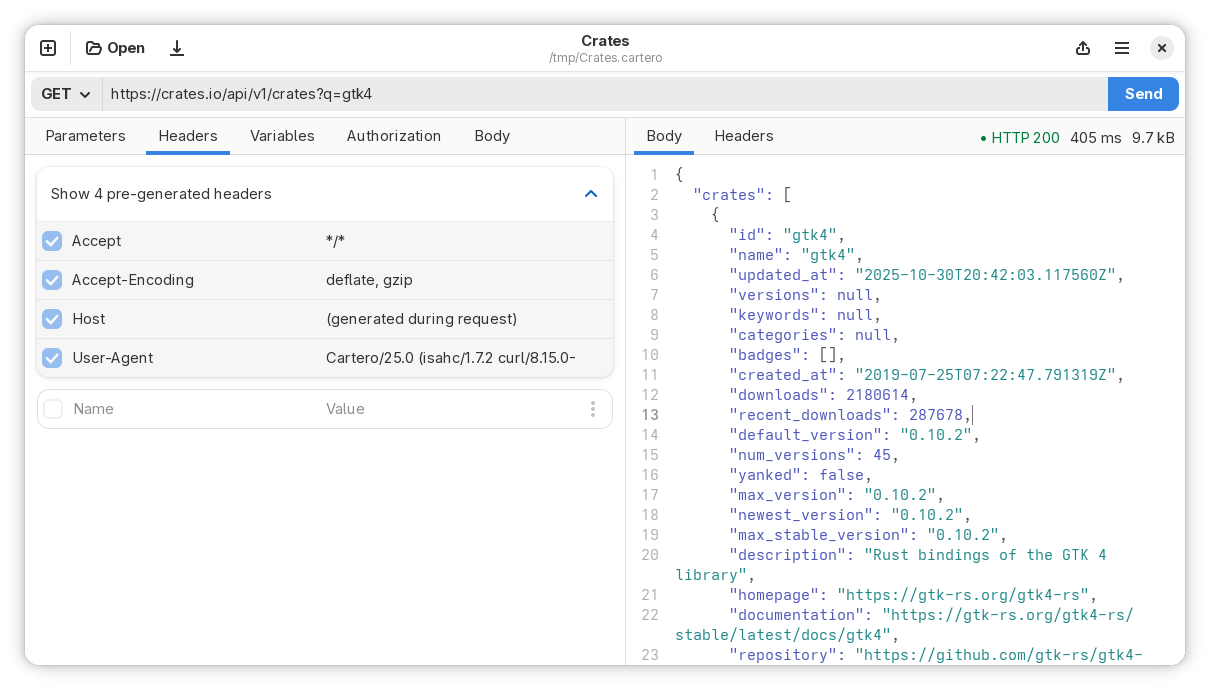 A screenshot of Cartero