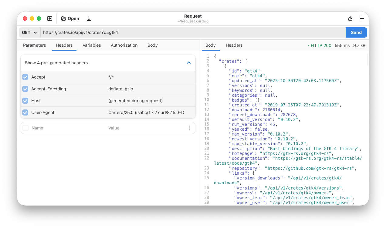A screenshot of Cartero