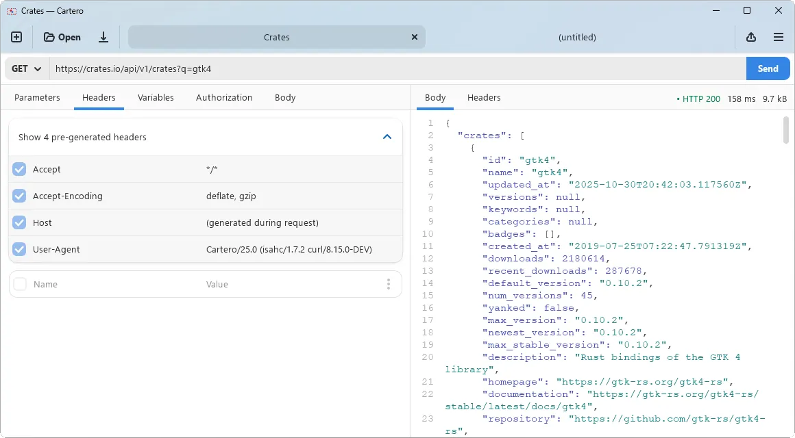 A screenshot of Cartero