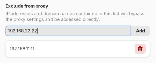 Excluding an address from the proxy