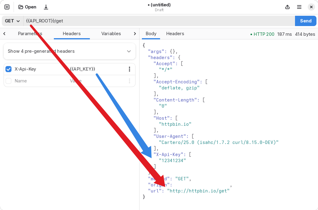 An example of a request that uses variables