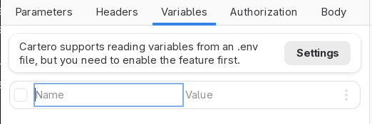 A banner disclosing that .env files are not enabled