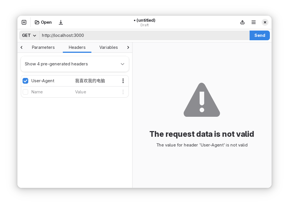 Cartero showing an error because of the value of a header