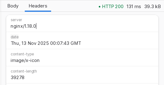 The headers table for the HTTP response
