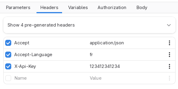 A screenshot of the header pane