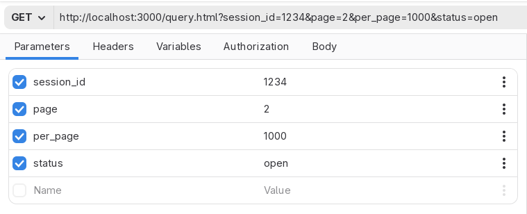 Adding a parameter to the parameter pane of a request