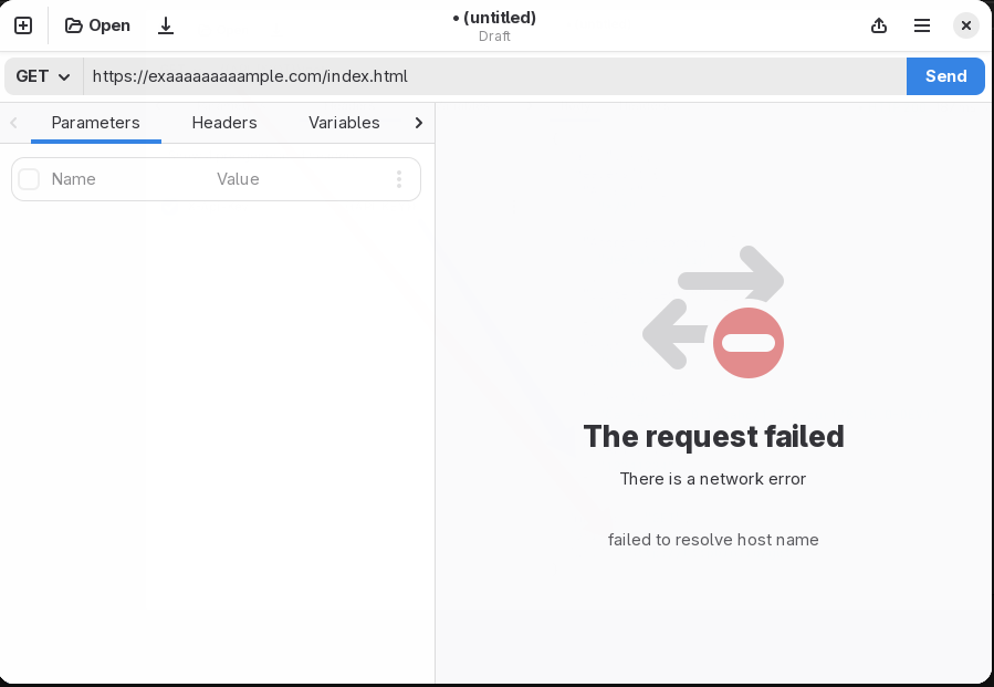 Failed to resolve host name after making an HTTP request to exaaaaaaaaaaample.com