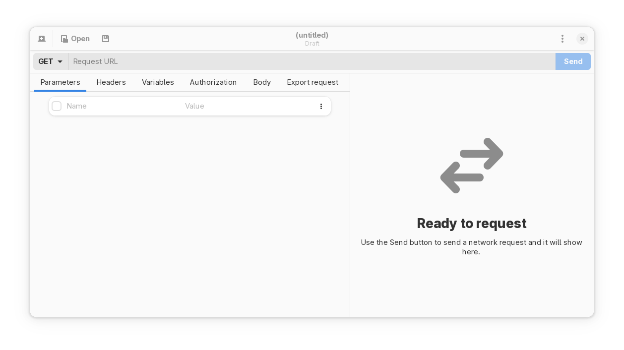 A screenshot of the empty request panel of Cartero